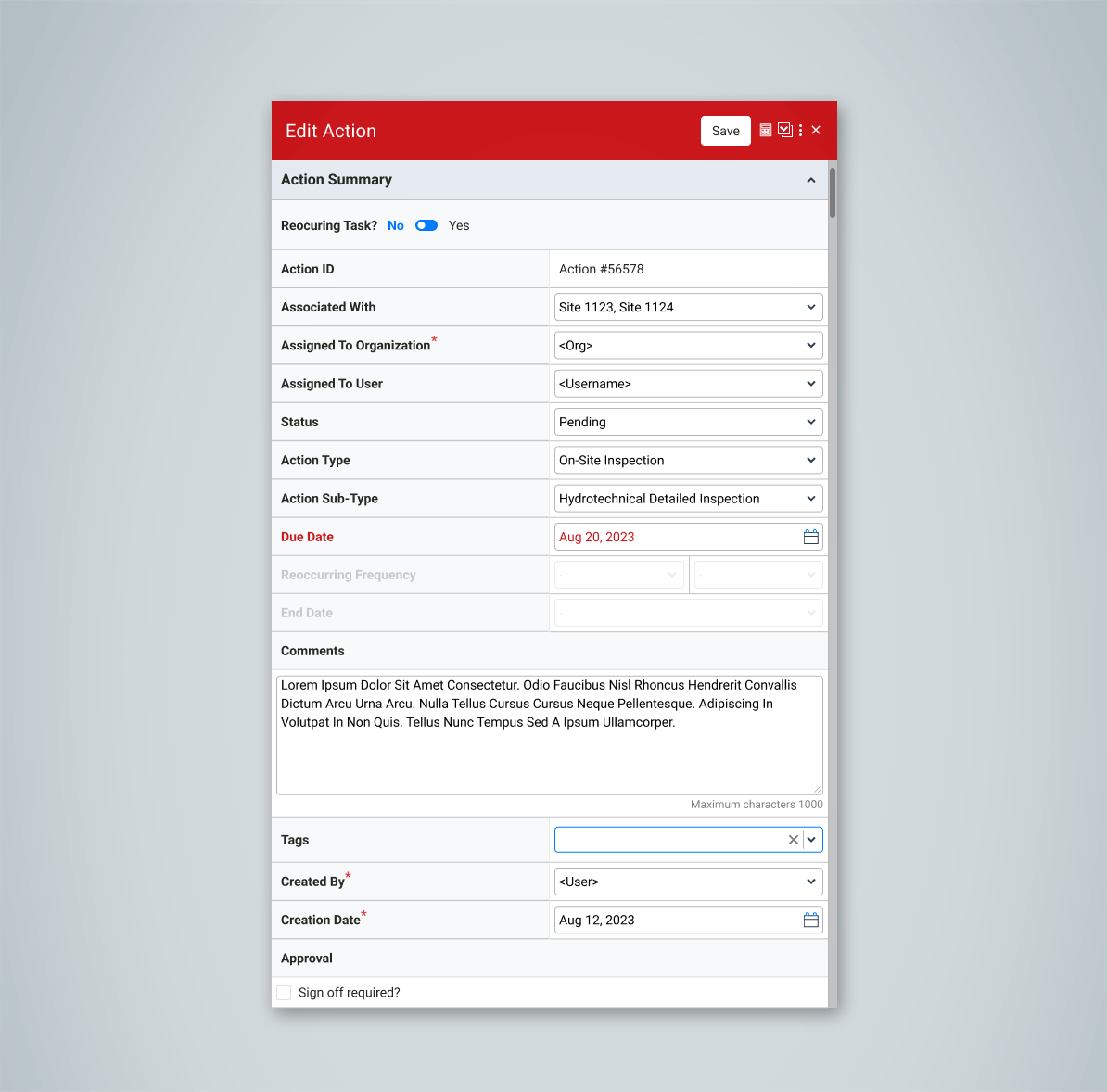Action Tracker Form